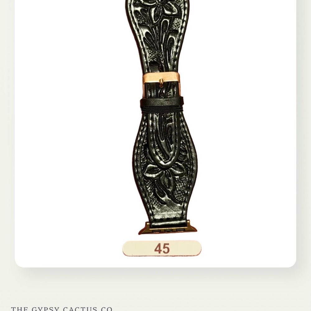 Black Tooled Leather Apple Watch Band